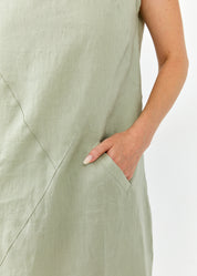 Linen dress with green turtleneck