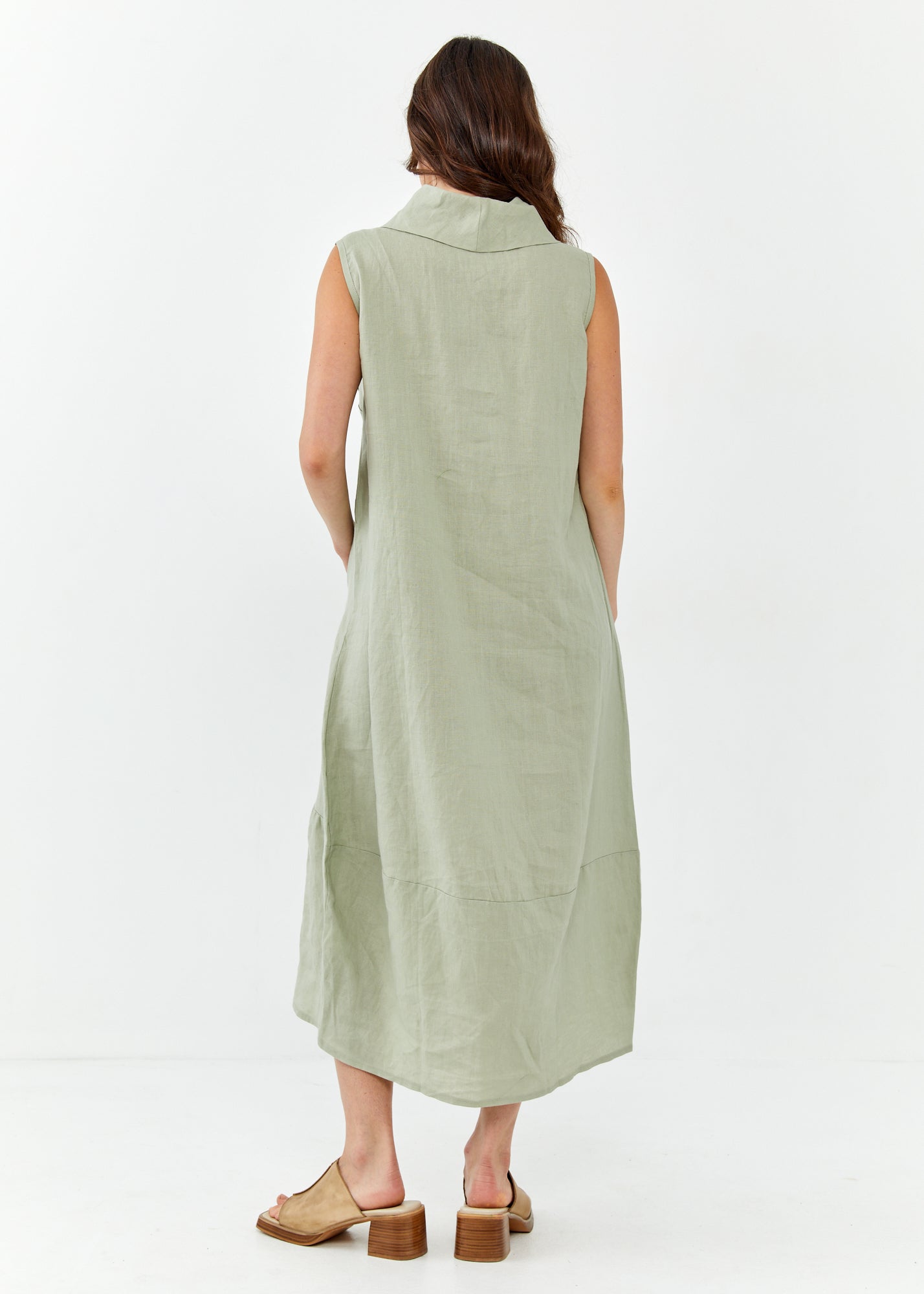 Linen dress with green turtleneck